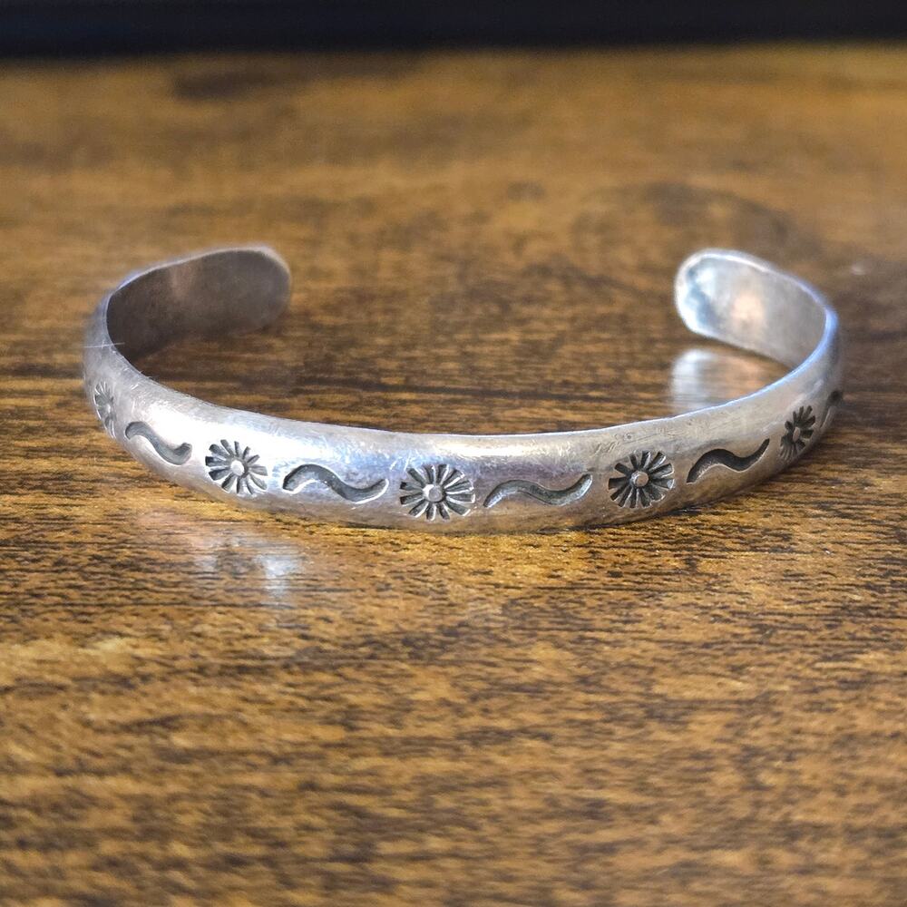Sterling Silver Floral & Wave Cuff Bracelet - Silver